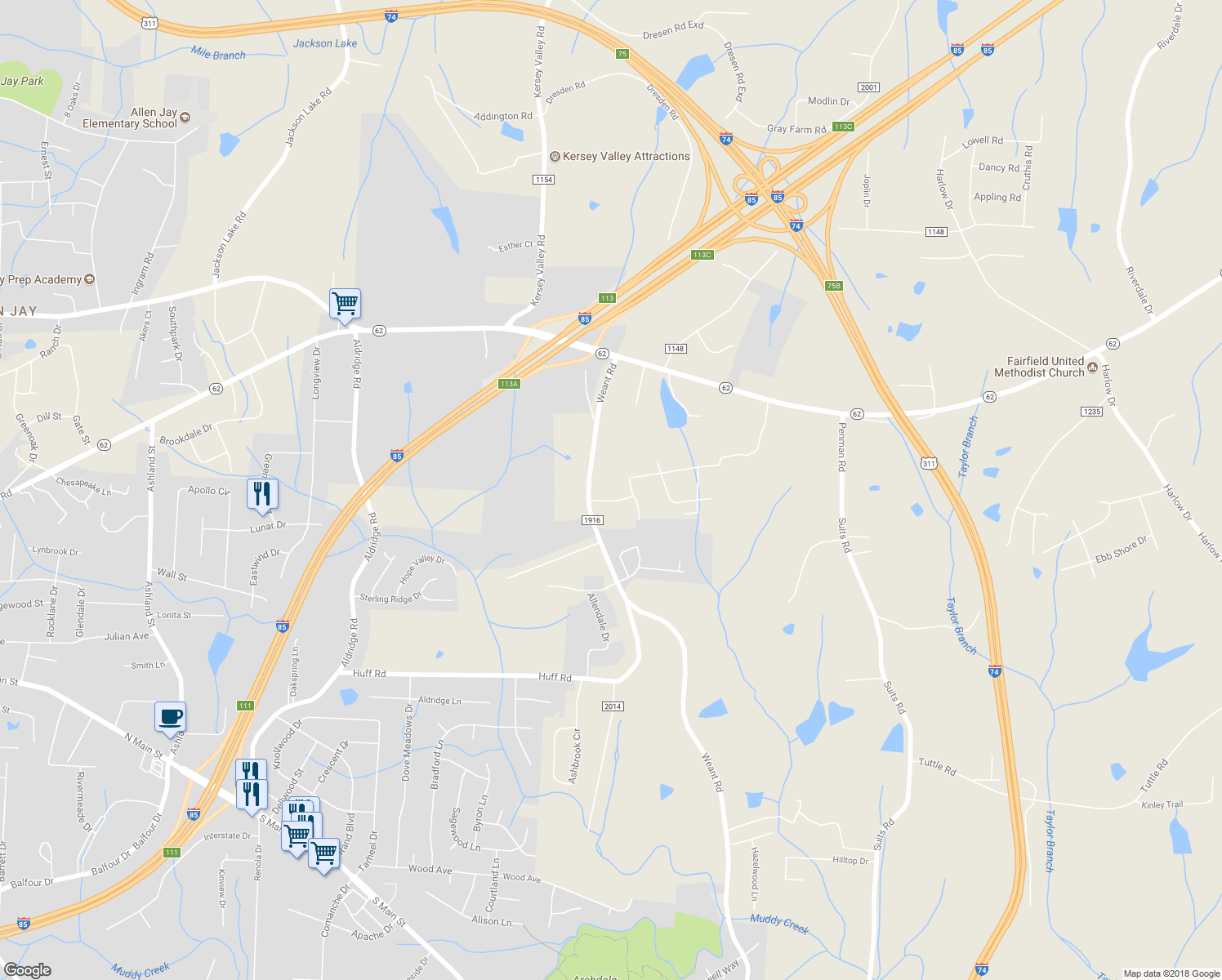 map of restaurants, bars, coffee shops, grocery stores, and more near 3772 Chadwick Drive in High Point