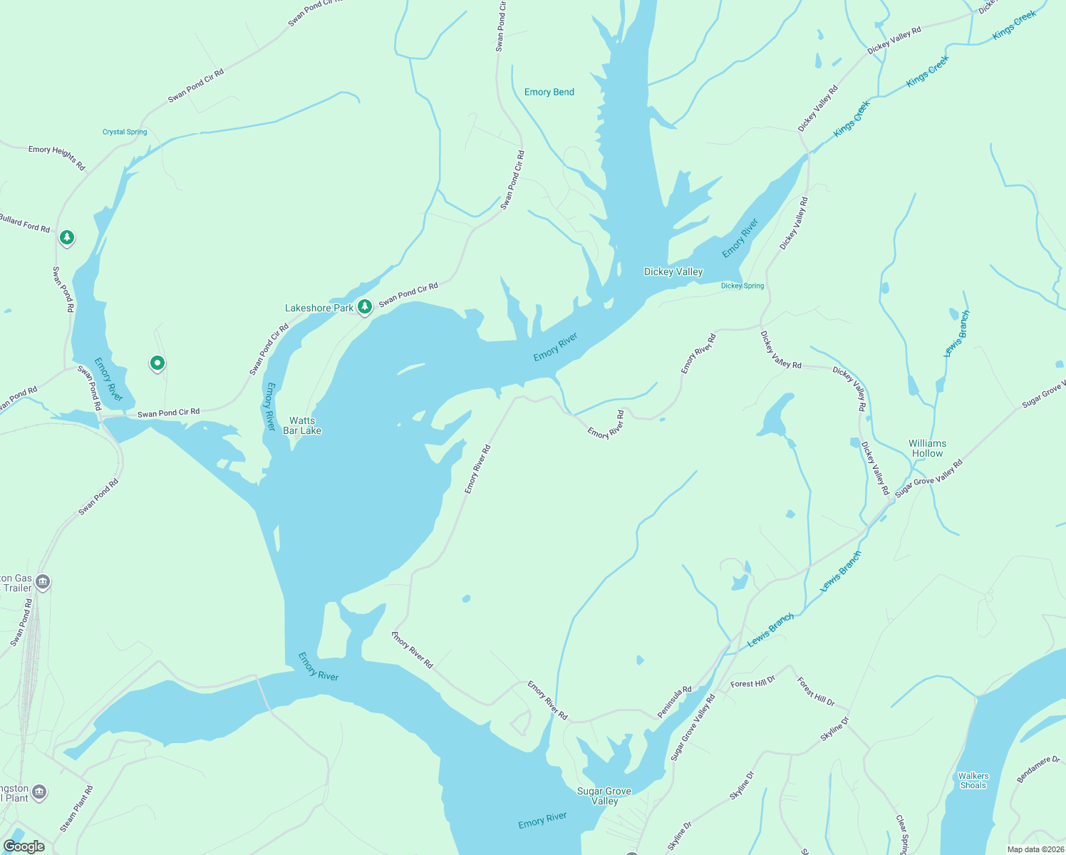 map of restaurants, bars, coffee shops, grocery stores, and more near 385 Emory River Road in Harriman