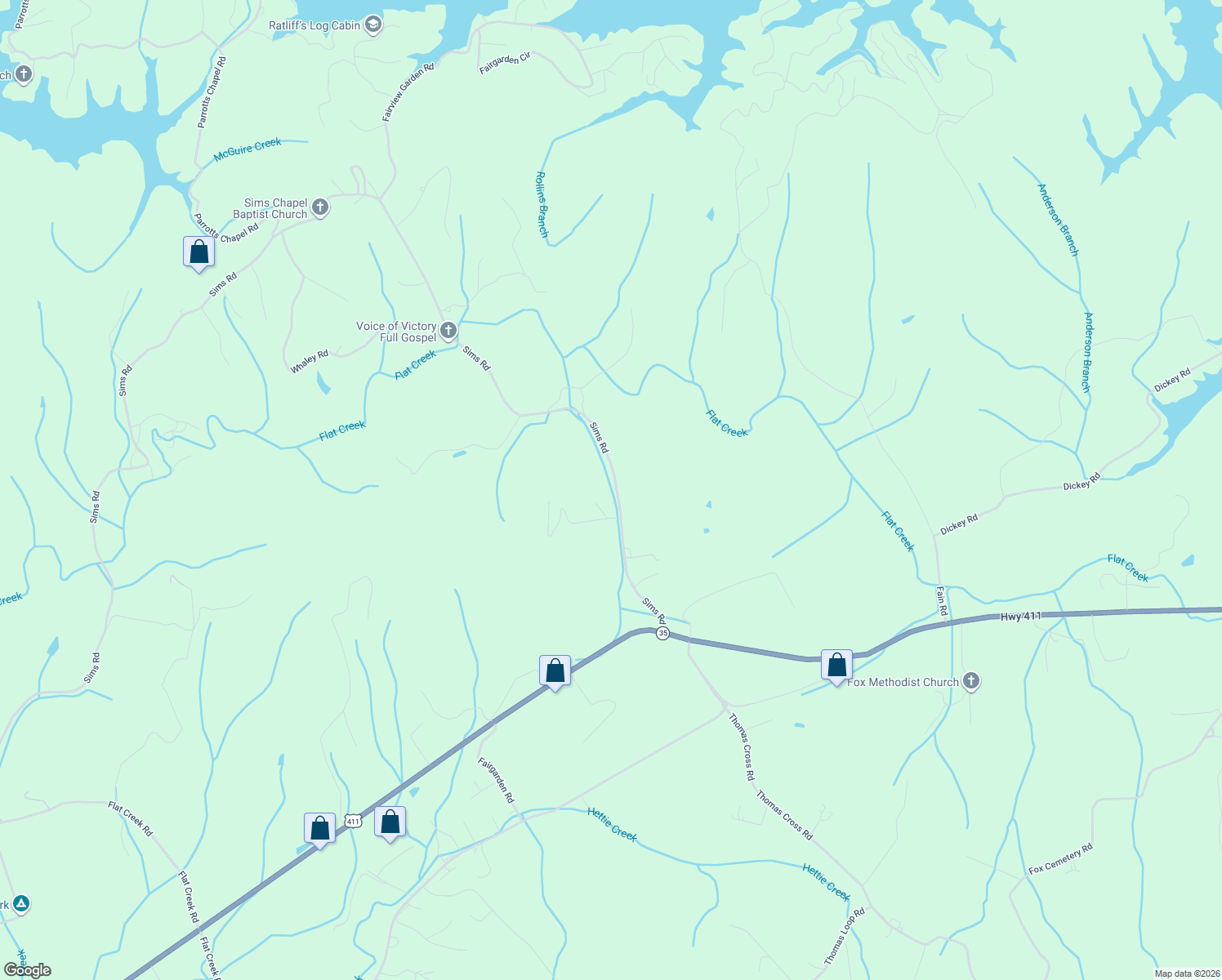 map of restaurants, bars, coffee shops, grocery stores, and more near 3697 Sims Road in Sevierville