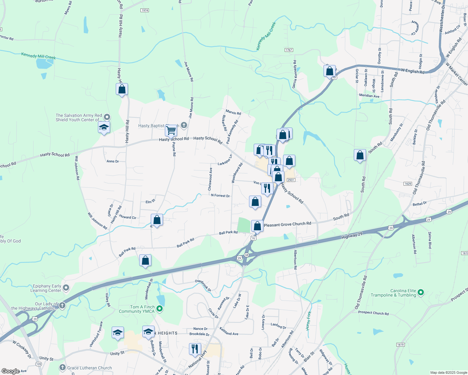 map of restaurants, bars, coffee shops, grocery stores, and more near 306 Washboard Road in Thomasville