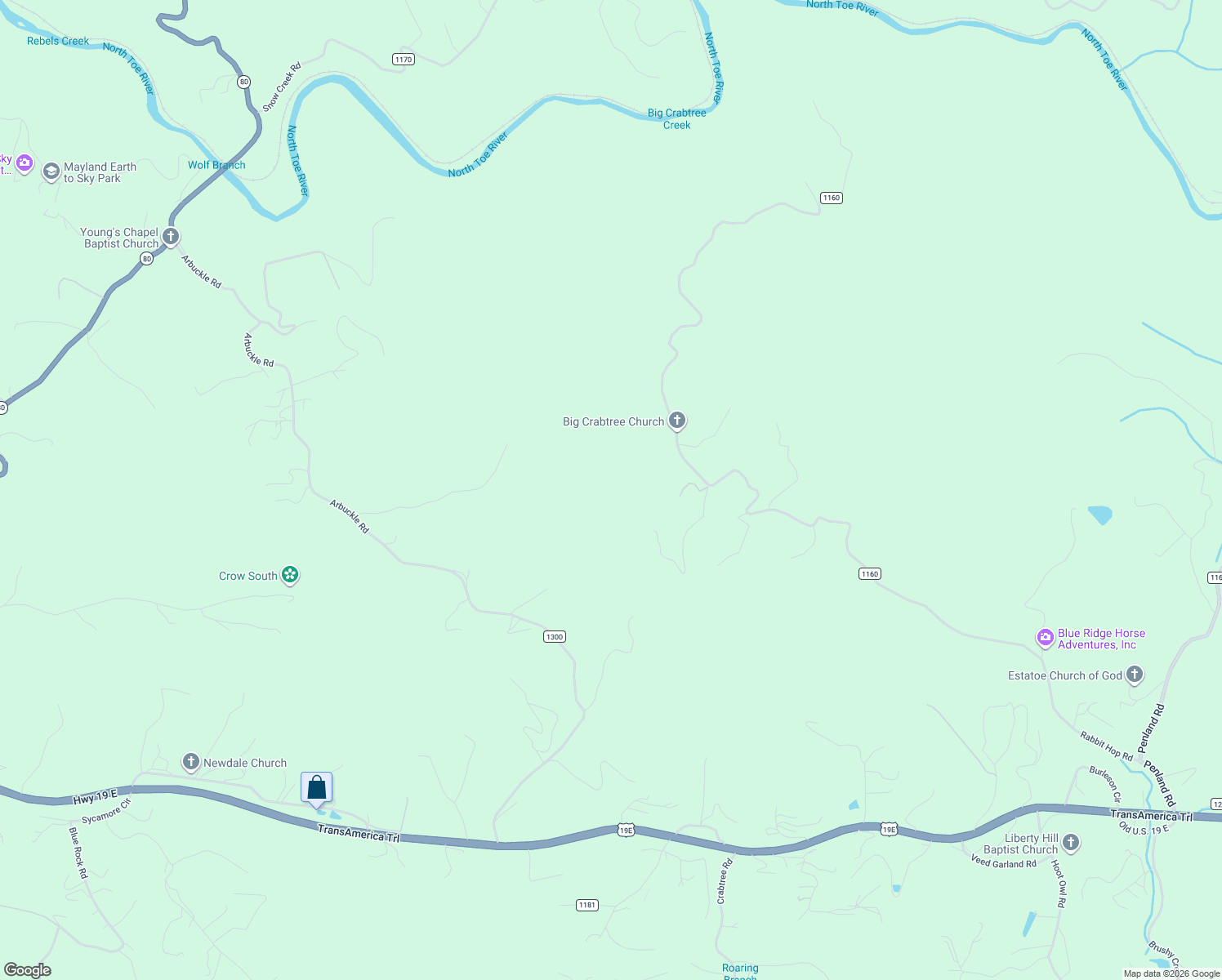 map of restaurants, bars, coffee shops, grocery stores, and more near 1987 Rabbit Hop Road in Spruce Pine