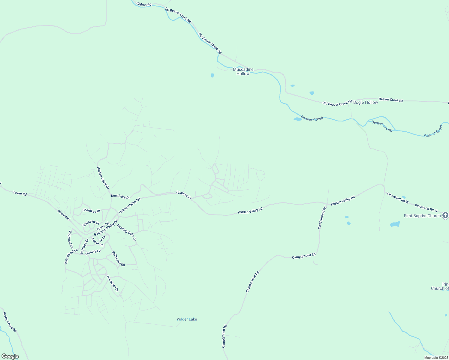 map of restaurants, bars, coffee shops, grocery stores, and more near Swallow Drive in Nunnelly