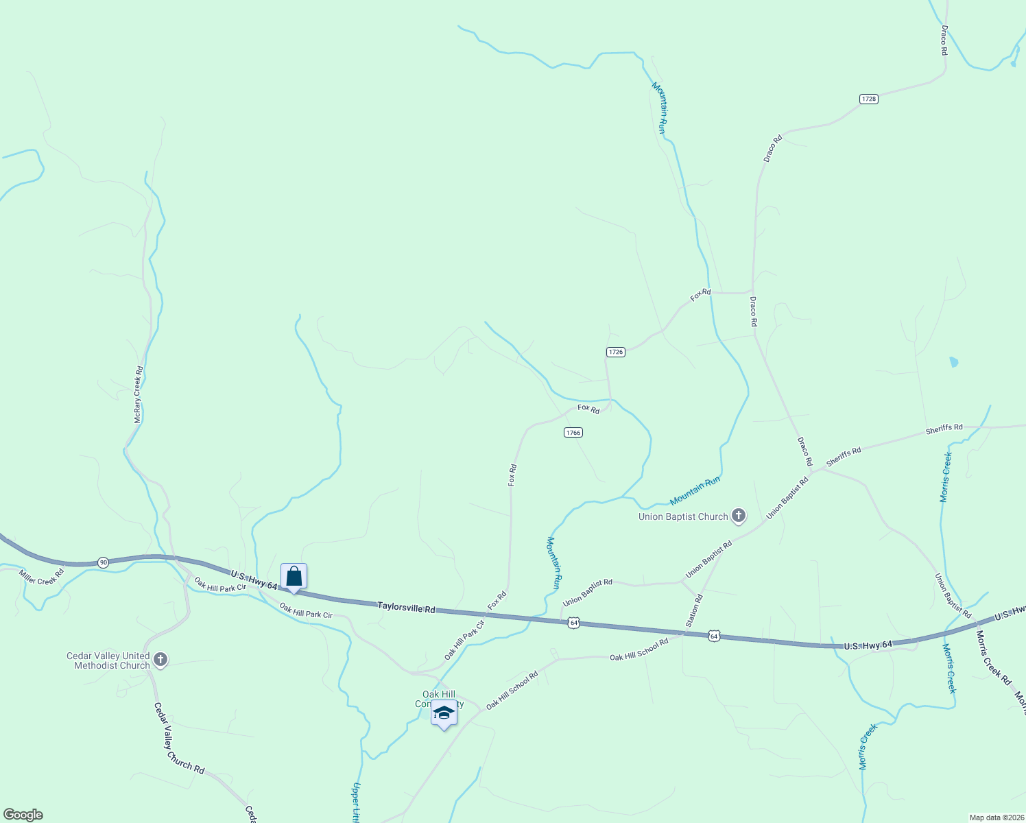 map of restaurants, bars, coffee shops, grocery stores, and more near 4371 Fox Road in Lenoir