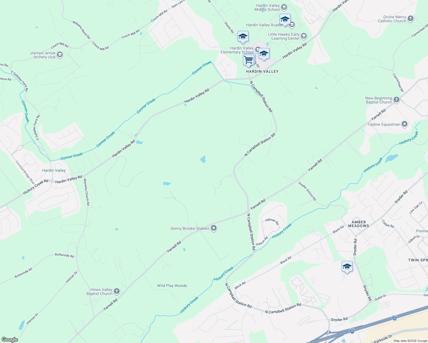 map of restaurants, bars, coffee shops, grocery stores, and more near 1737 North Campbell Station Road in Knoxville