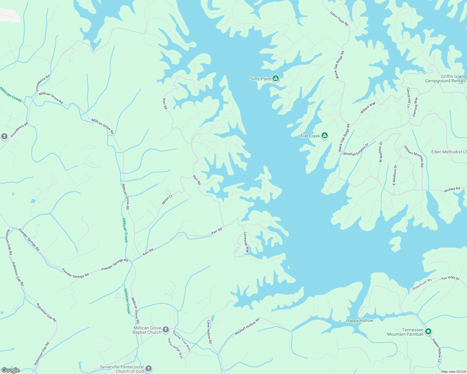 map of restaurants, bars, coffee shops, grocery stores, and more near 1141 Peninsula Road in Sevierville