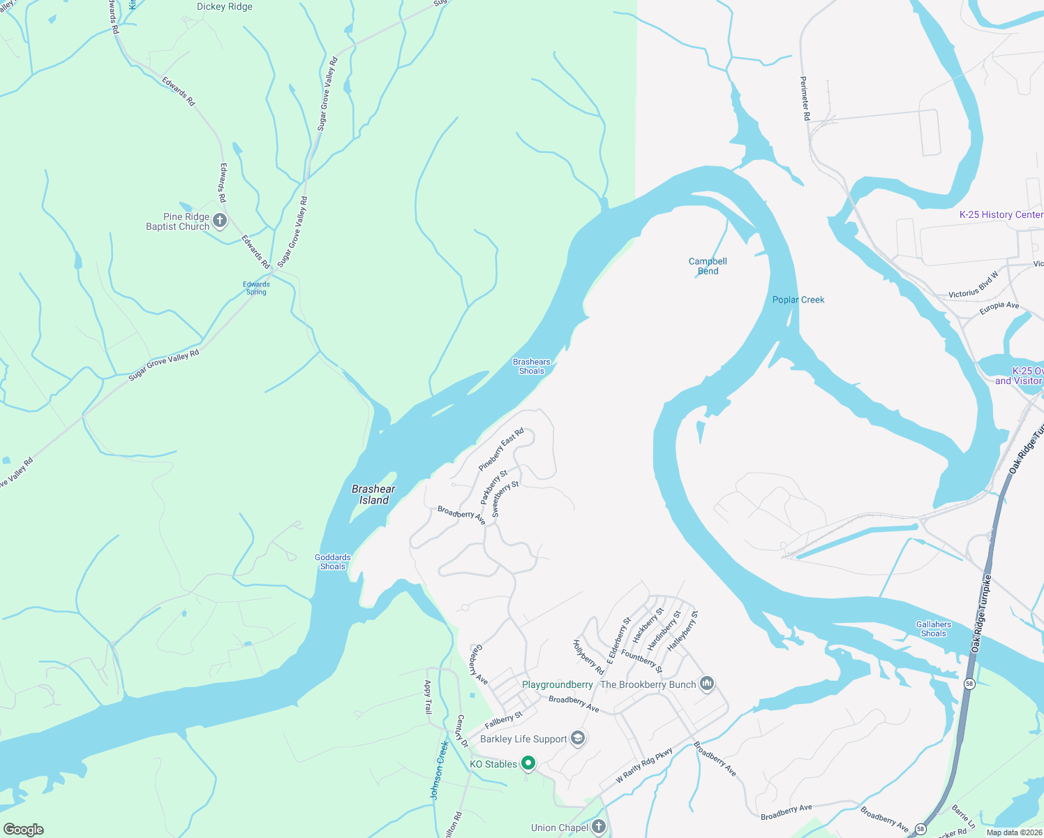 map of restaurants, bars, coffee shops, grocery stores, and more near 150 Pineberry East Road in Oak Ridge