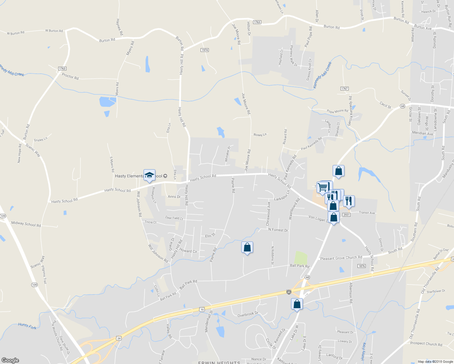 map of restaurants, bars, coffee shops, grocery stores, and more near 167 Payne Road in Thomasville