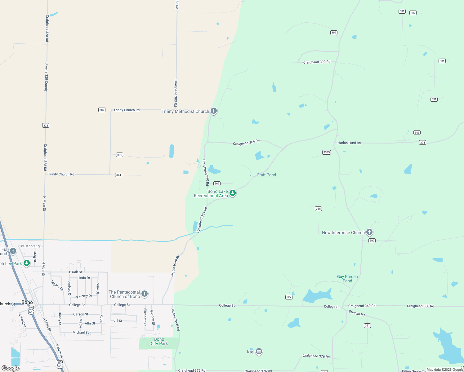 map of restaurants, bars, coffee shops, grocery stores, and more near 1201-1491 Harlan Hurd Road in Bono