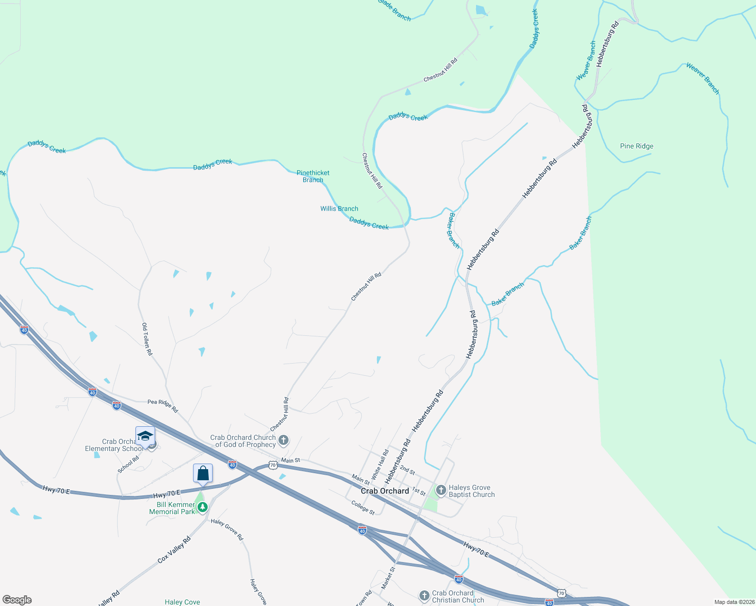 map of restaurants, bars, coffee shops, grocery stores, and more near 9769 Chestnut Hill Road in Crossville