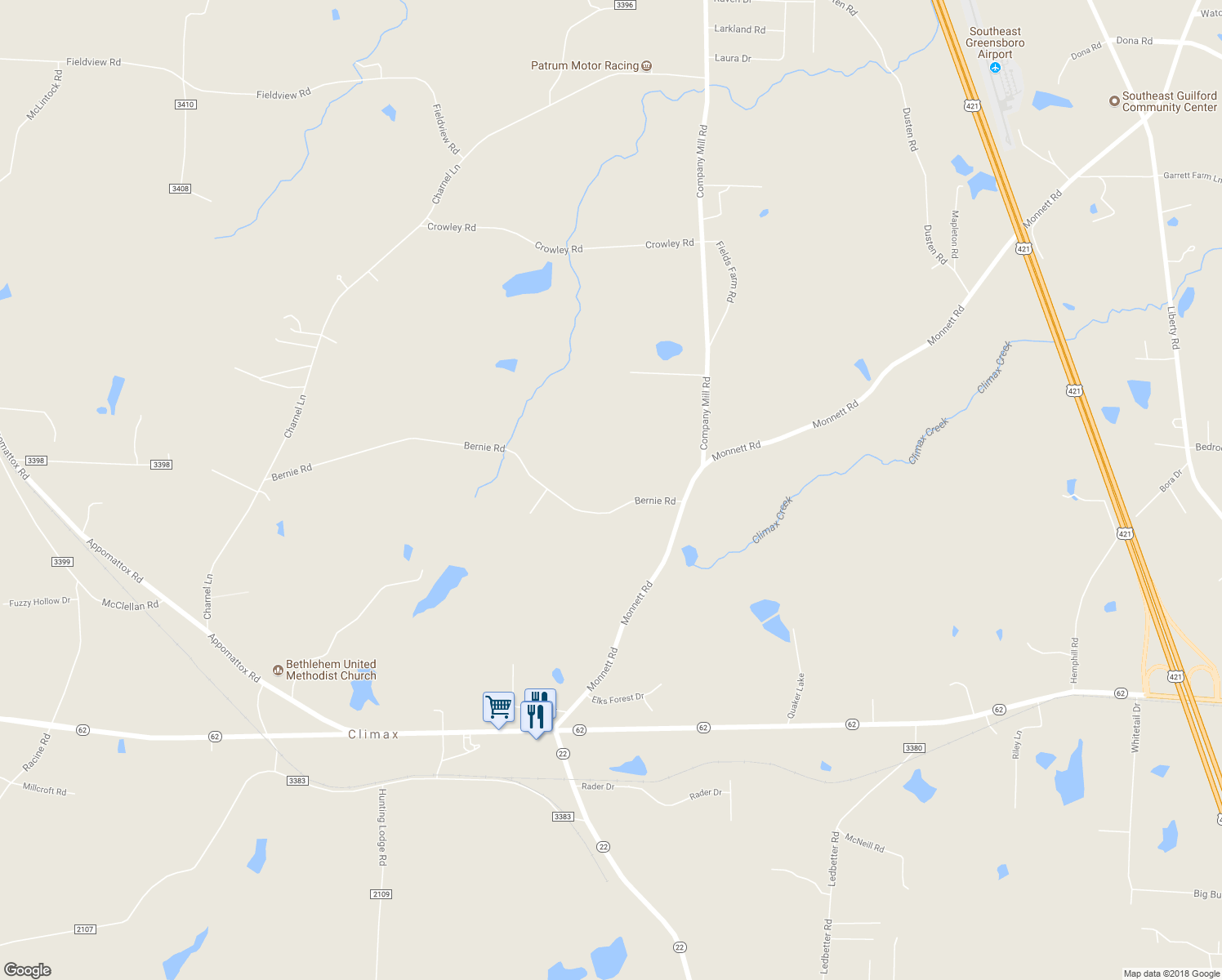 map of restaurants, bars, coffee shops, grocery stores, and more near 6612 Monnett Road in Climax