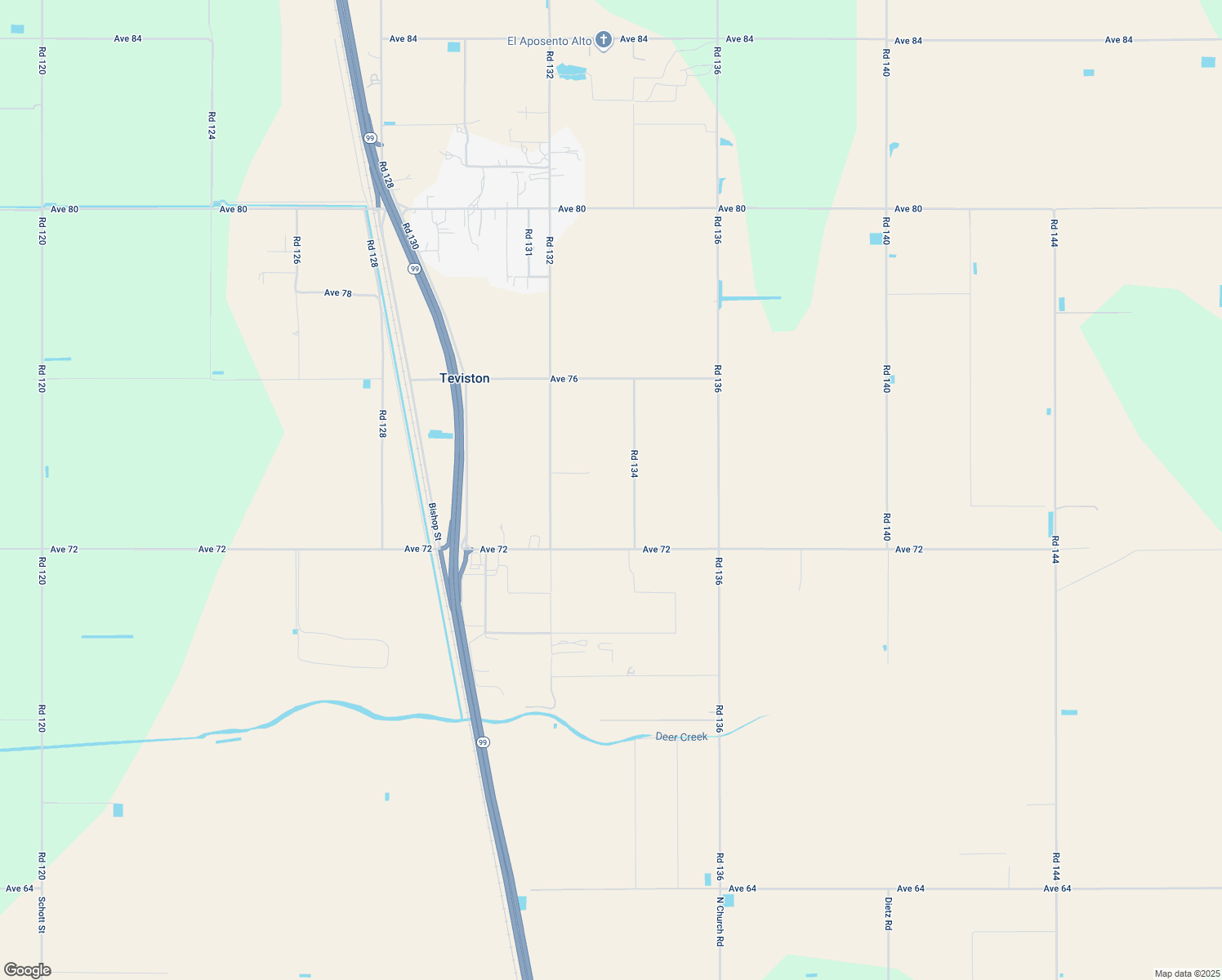map of restaurants, bars, coffee shops, grocery stores, and more near 7347 Road 134 in Earlimart