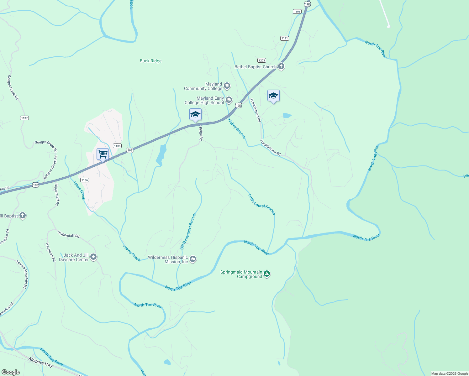 map of restaurants, bars, coffee shops, grocery stores, and more near 459 Vaughn Road in Spruce Pine