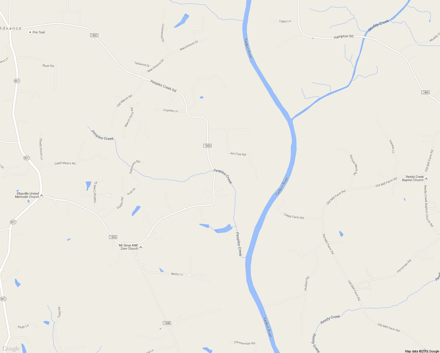 map of restaurants, bars, coffee shops, grocery stores, and more near 846 Peoples Creek Road in Advance