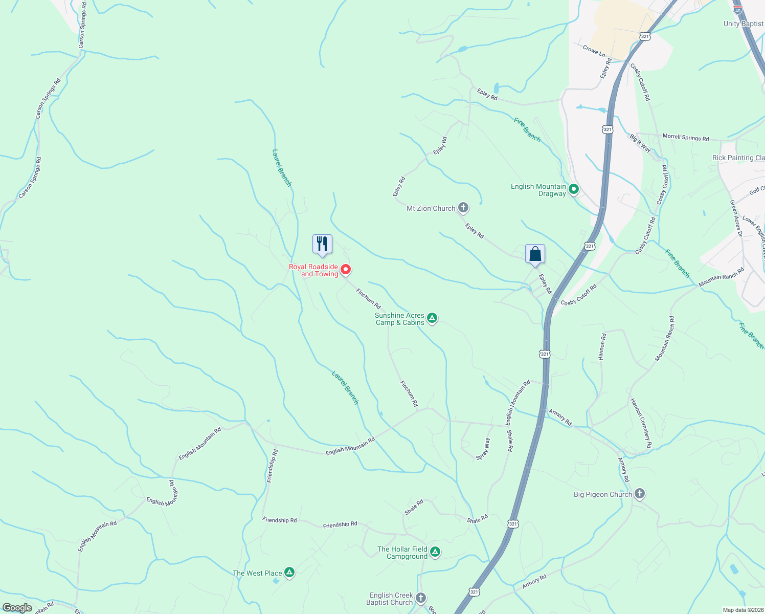 map of restaurants, bars, coffee shops, grocery stores, and more near 1536 Finchum Road in Newport