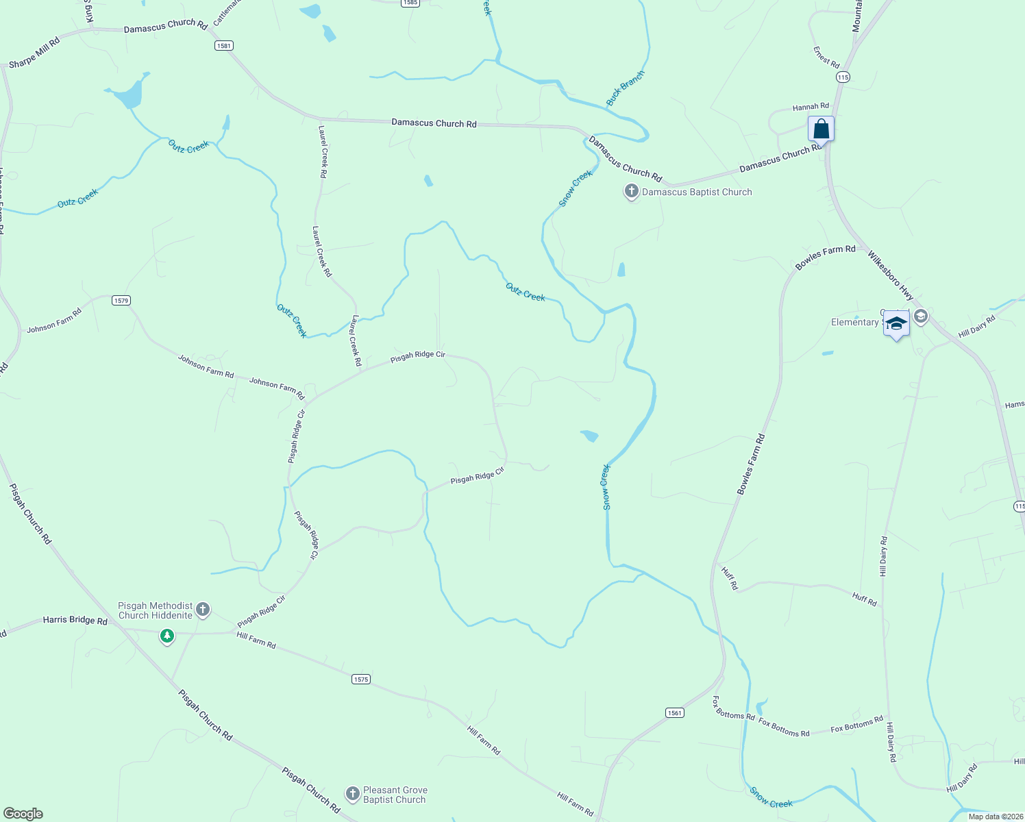 map of restaurants, bars, coffee shops, grocery stores, and more near 556 Pisgah Ridge Circle in Hiddenite