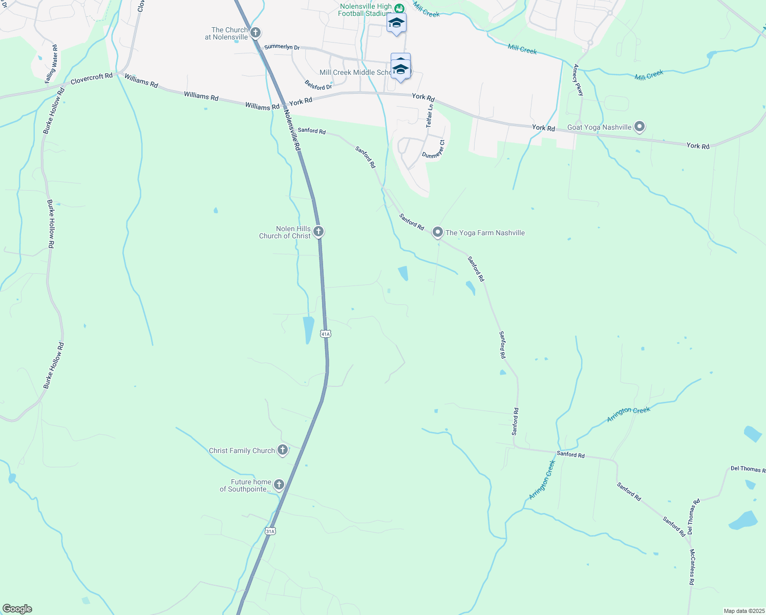map of restaurants, bars, coffee shops, grocery stores, and more near 1404 Bell Meadow Court in Nolensville