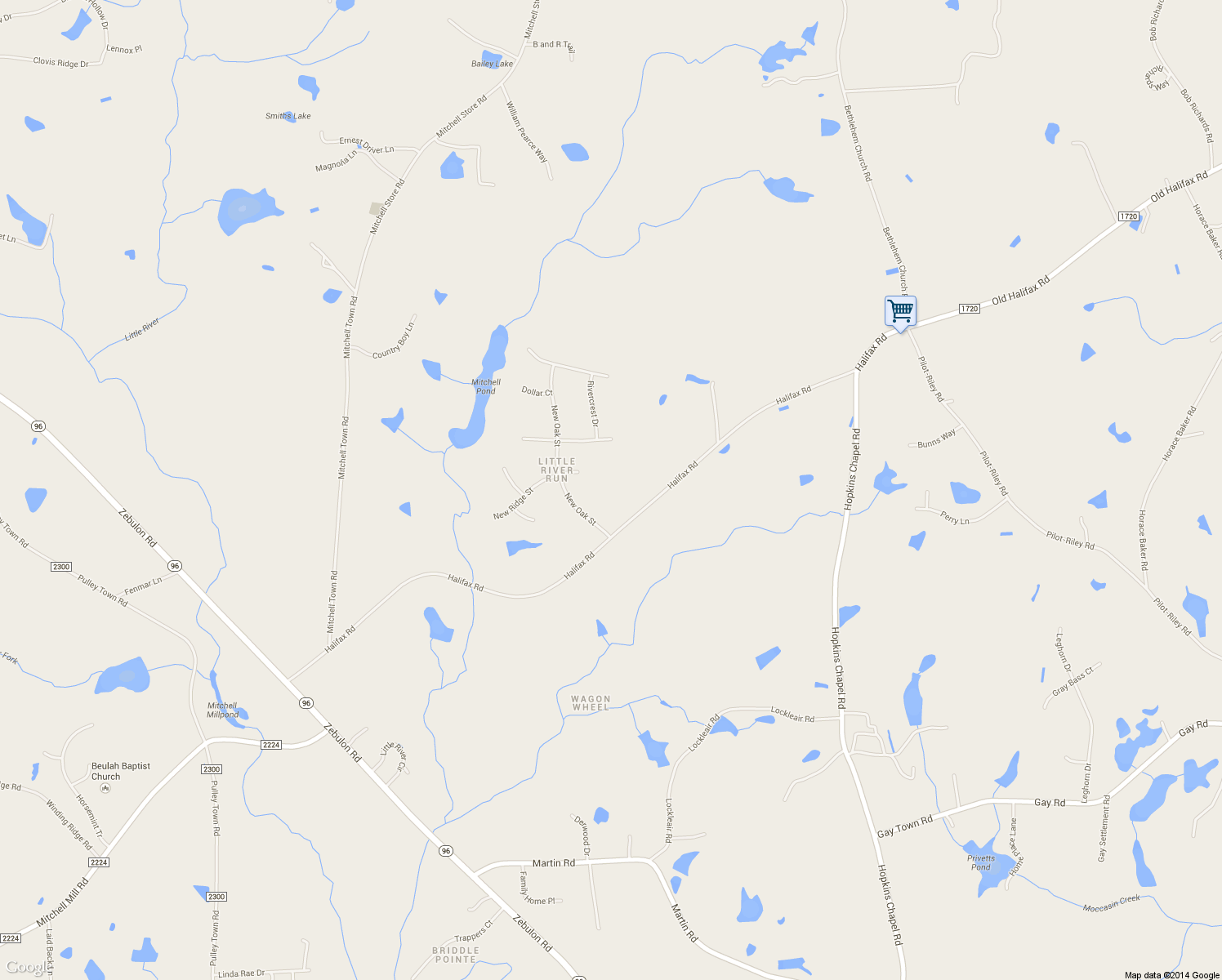 map of restaurants, bars, coffee shops, grocery stores, and more near 8005 Halifax Road in Youngsville