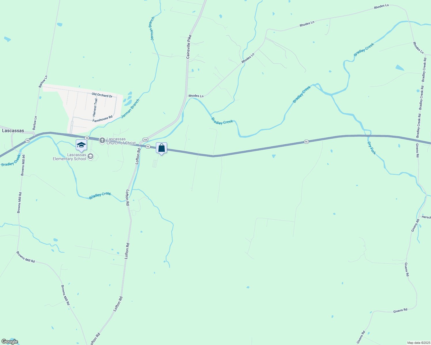 map of restaurants, bars, coffee shops, grocery stores, and more near 7344 Lascassas Pike in Lascassas