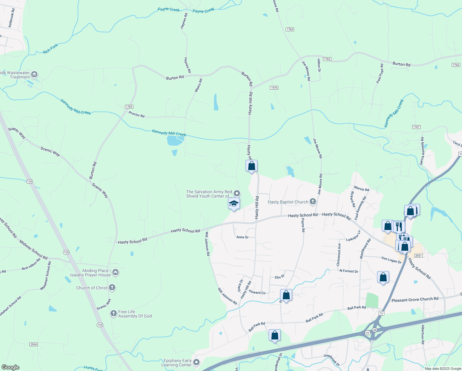 map of restaurants, bars, coffee shops, grocery stores, and more near 375 Etta Lane in Thomasville