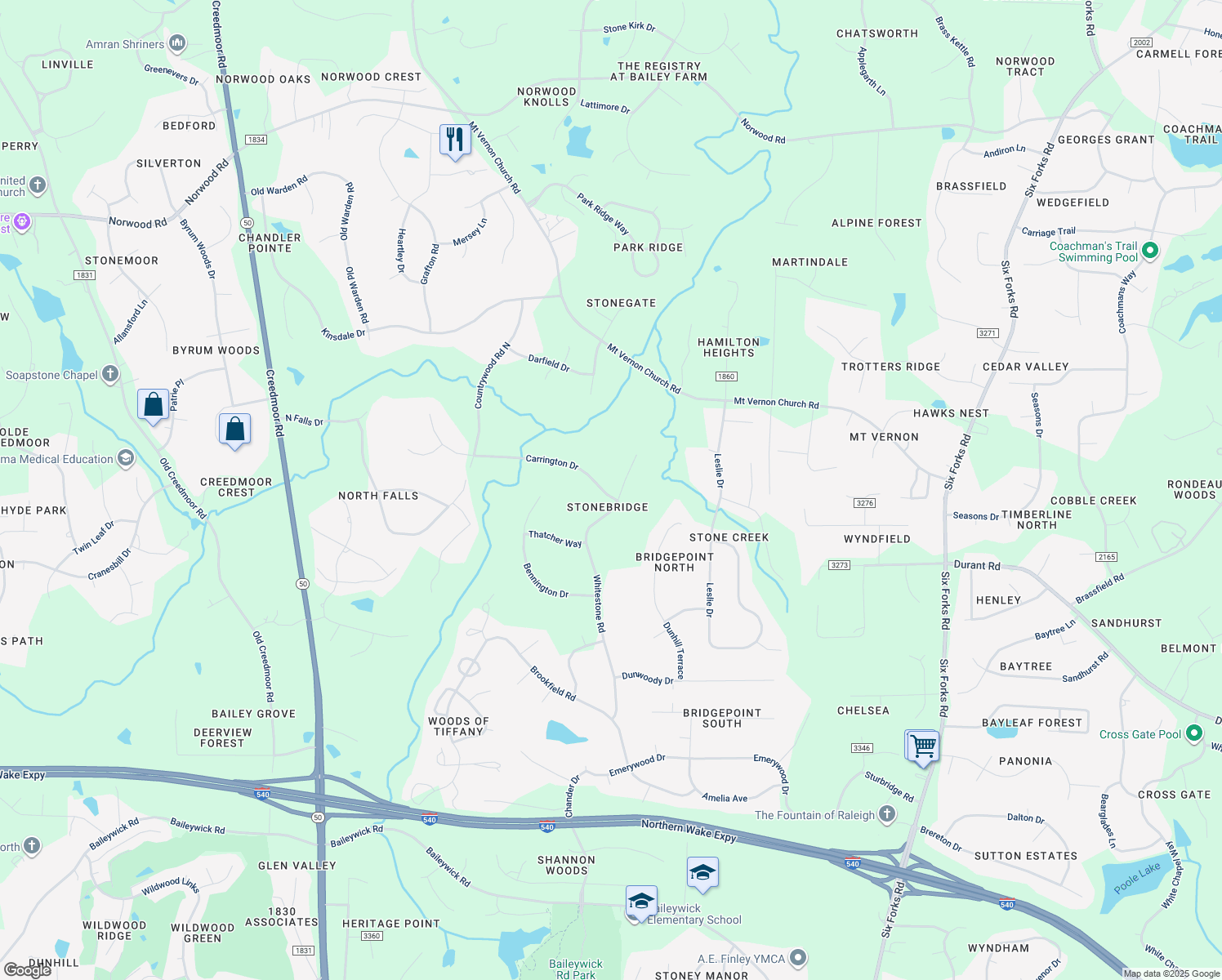 map of restaurants, bars, coffee shops, grocery stores, and more near 800 Carrington Drive in Raleigh