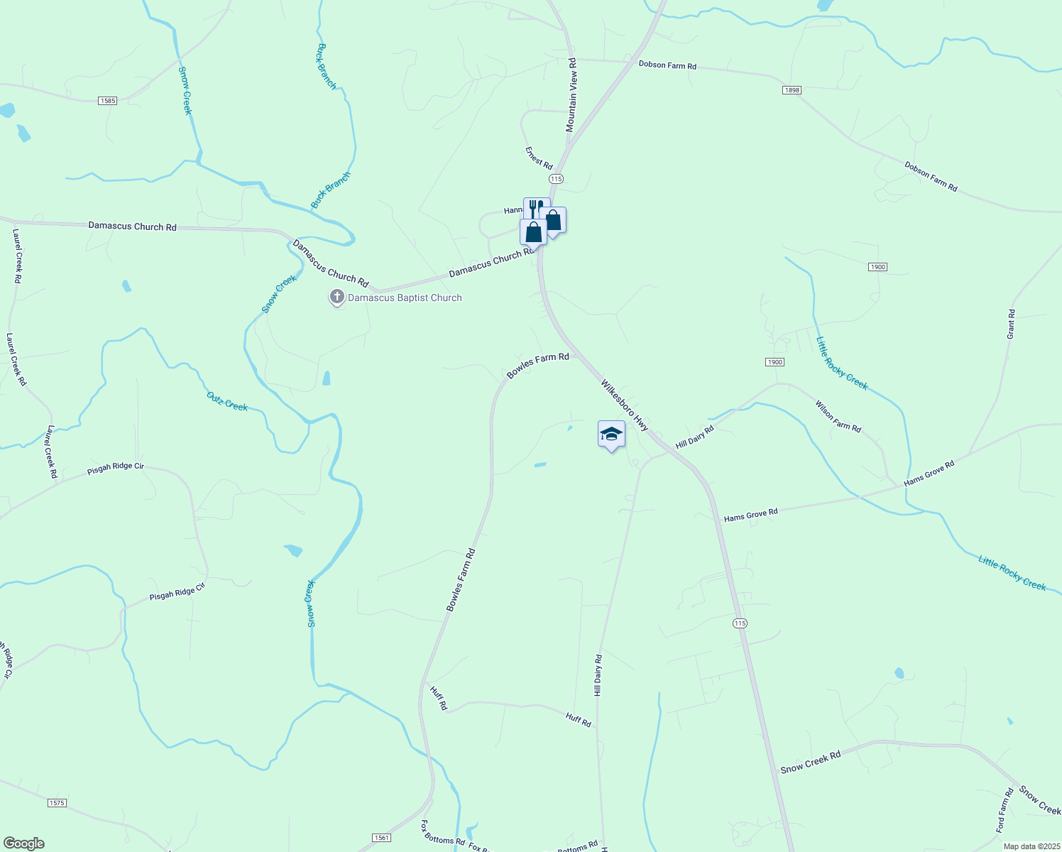 map of restaurants, bars, coffee shops, grocery stores, and more near 159 Vance Farm Drive in Statesville