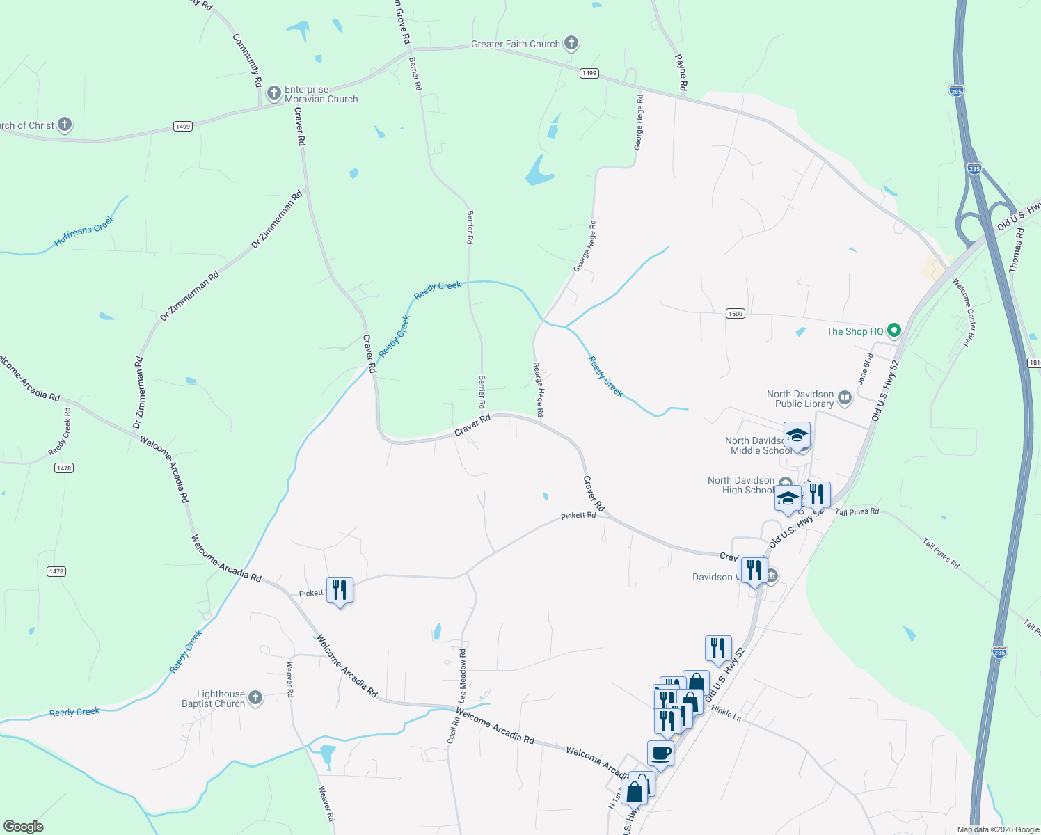 map of restaurants, bars, coffee shops, grocery stores, and more near 1153 Craver Road in Lexington