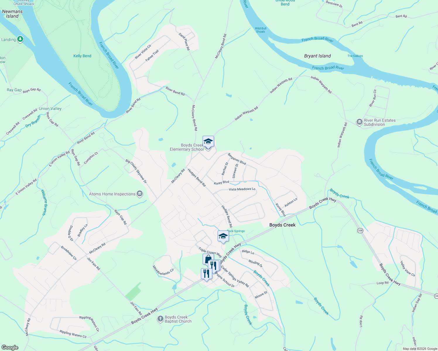map of restaurants, bars, coffee shops, grocery stores, and more near 1305 Sally's Court in Sevierville