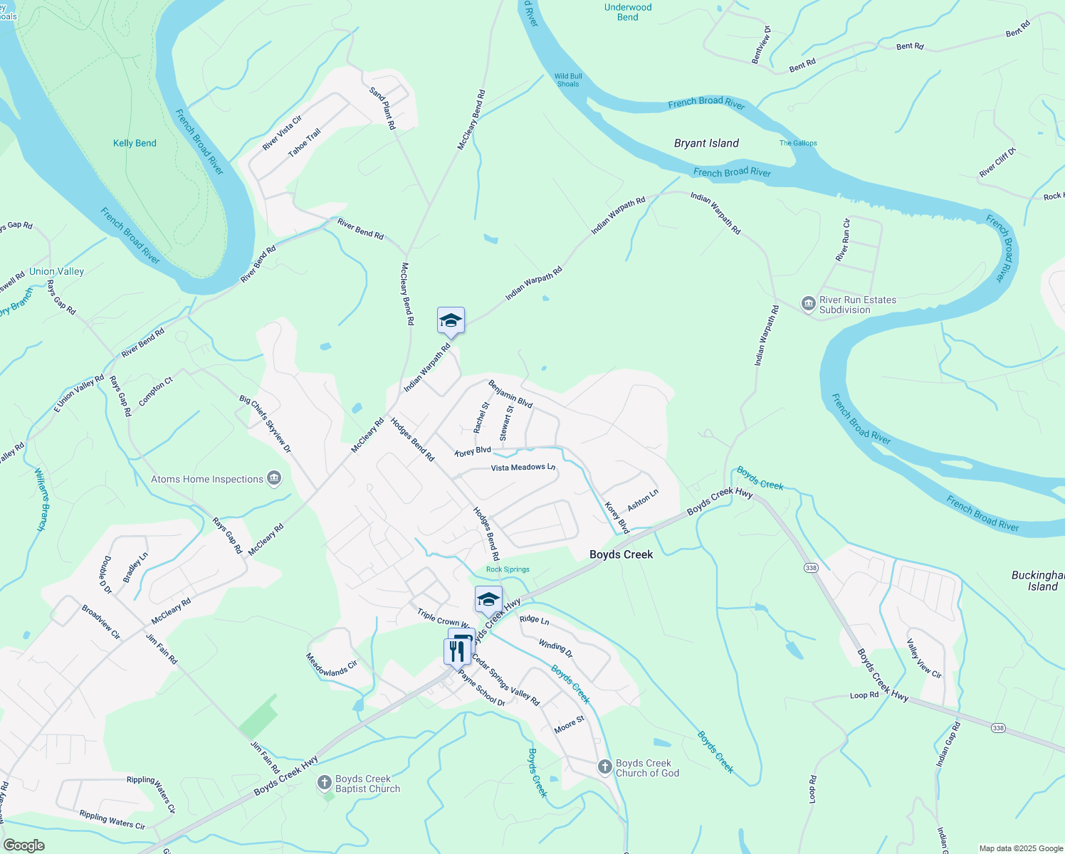 map of restaurants, bars, coffee shops, grocery stores, and more near 1312 Sarek Avenue in Sevierville