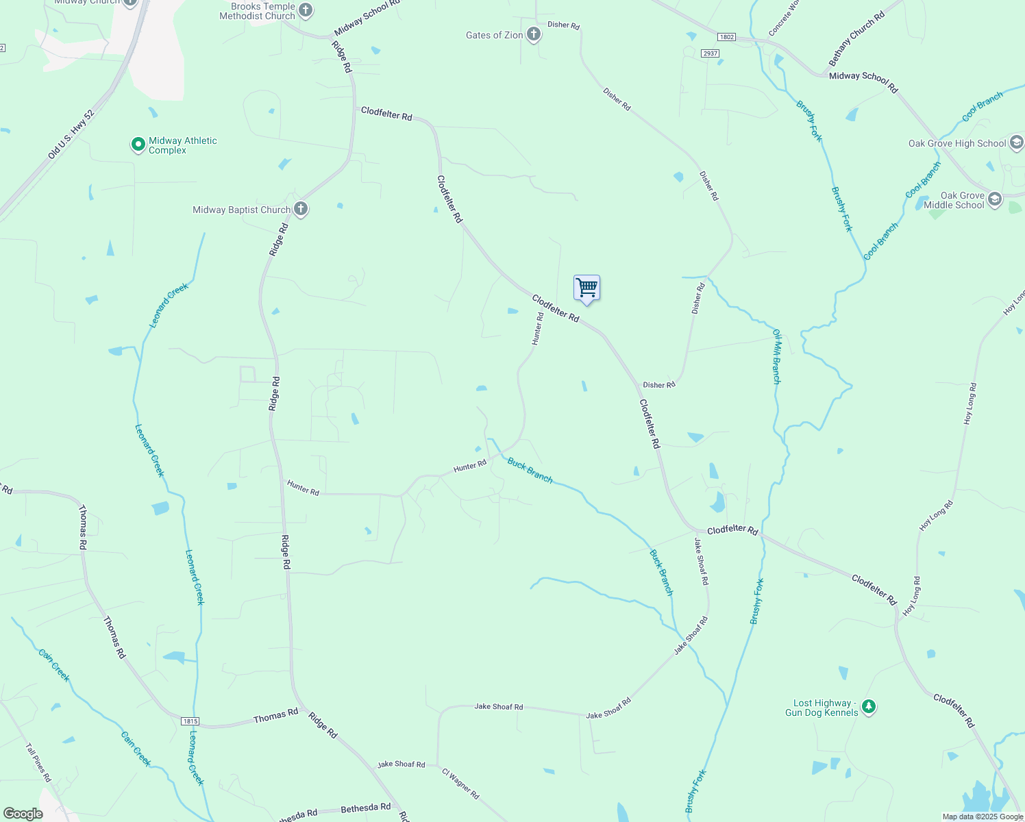 map of restaurants, bars, coffee shops, grocery stores, and more near 1127 Hunter Road in Lexington