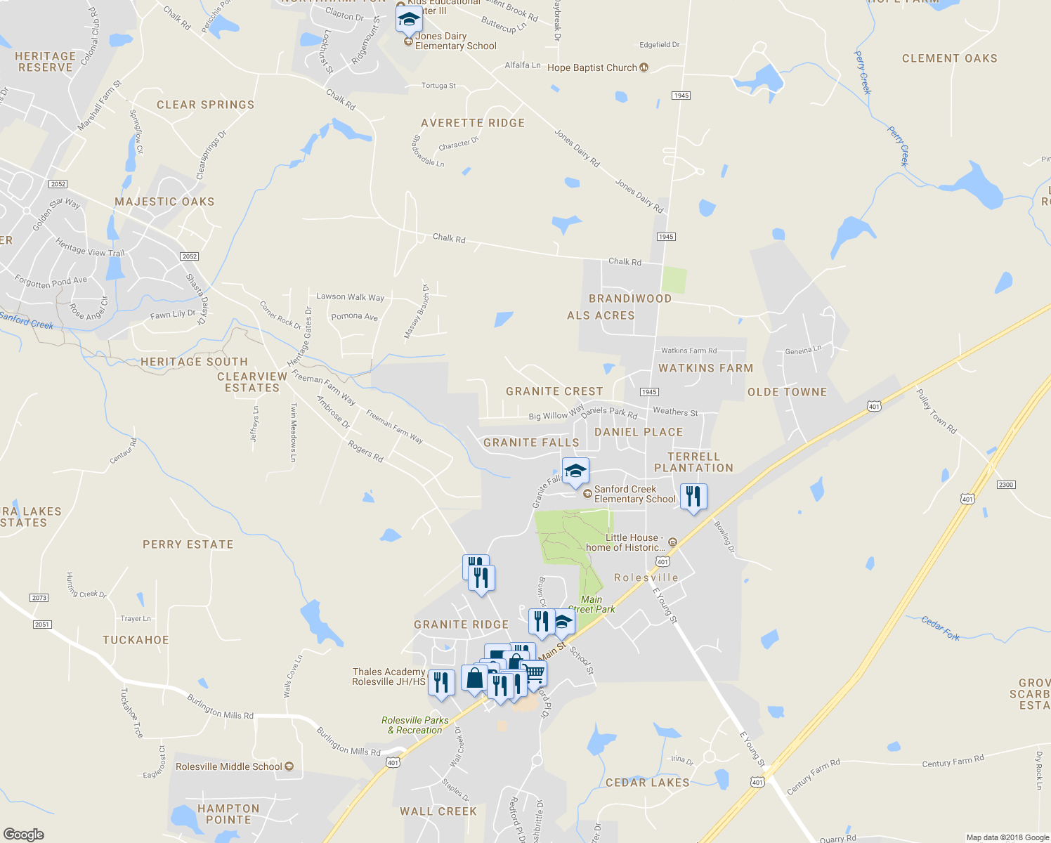 map of restaurants, bars, coffee shops, grocery stores, and more near 473 Big Willow Way in Rolesville