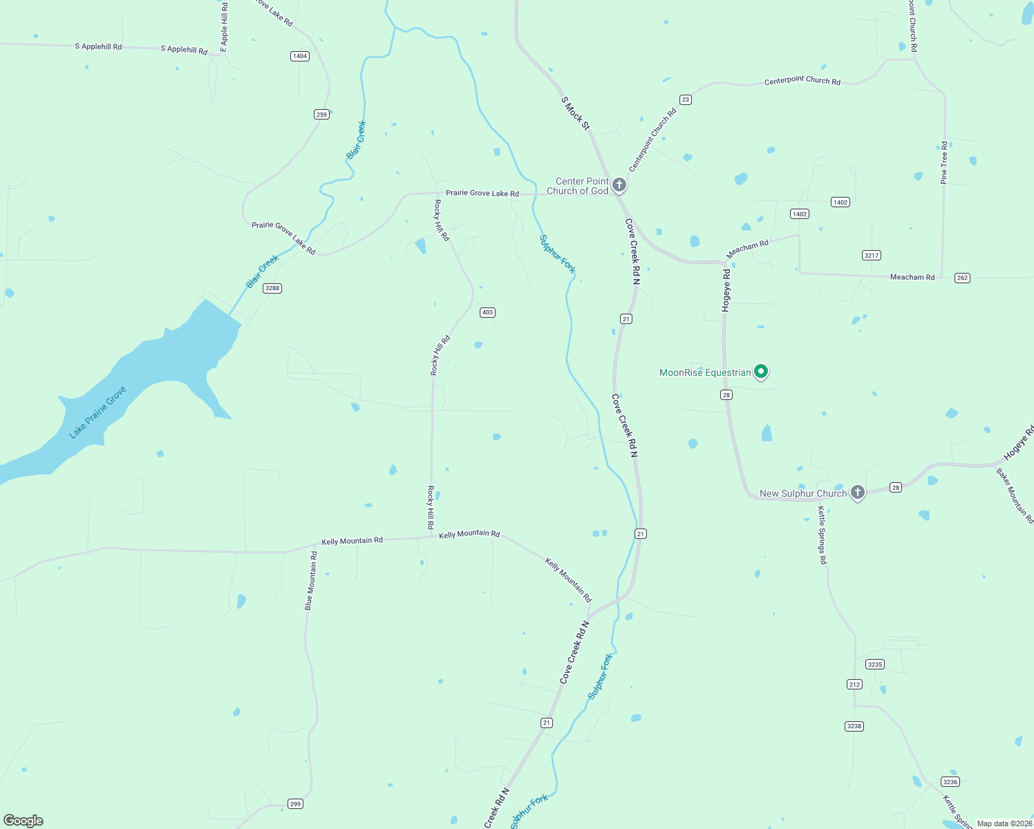 map of restaurants, bars, coffee shops, grocery stores, and more near 12996 Rocky Hill Road in Prairie Grove