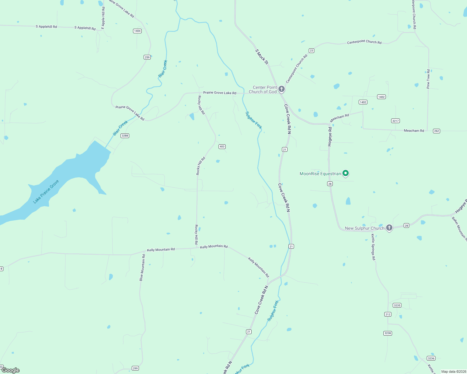 map of restaurants, bars, coffee shops, grocery stores, and more near 12996 Rocky Hill Road in Prairie Grove