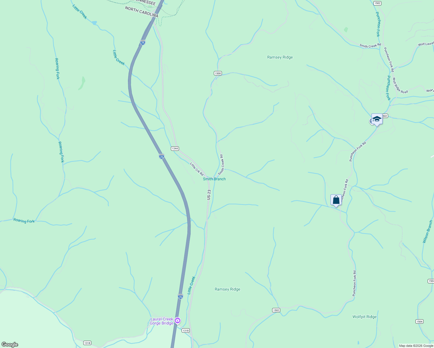 map of restaurants, bars, coffee shops, grocery stores, and more near 133 Smith Creek Road in Mars Hill