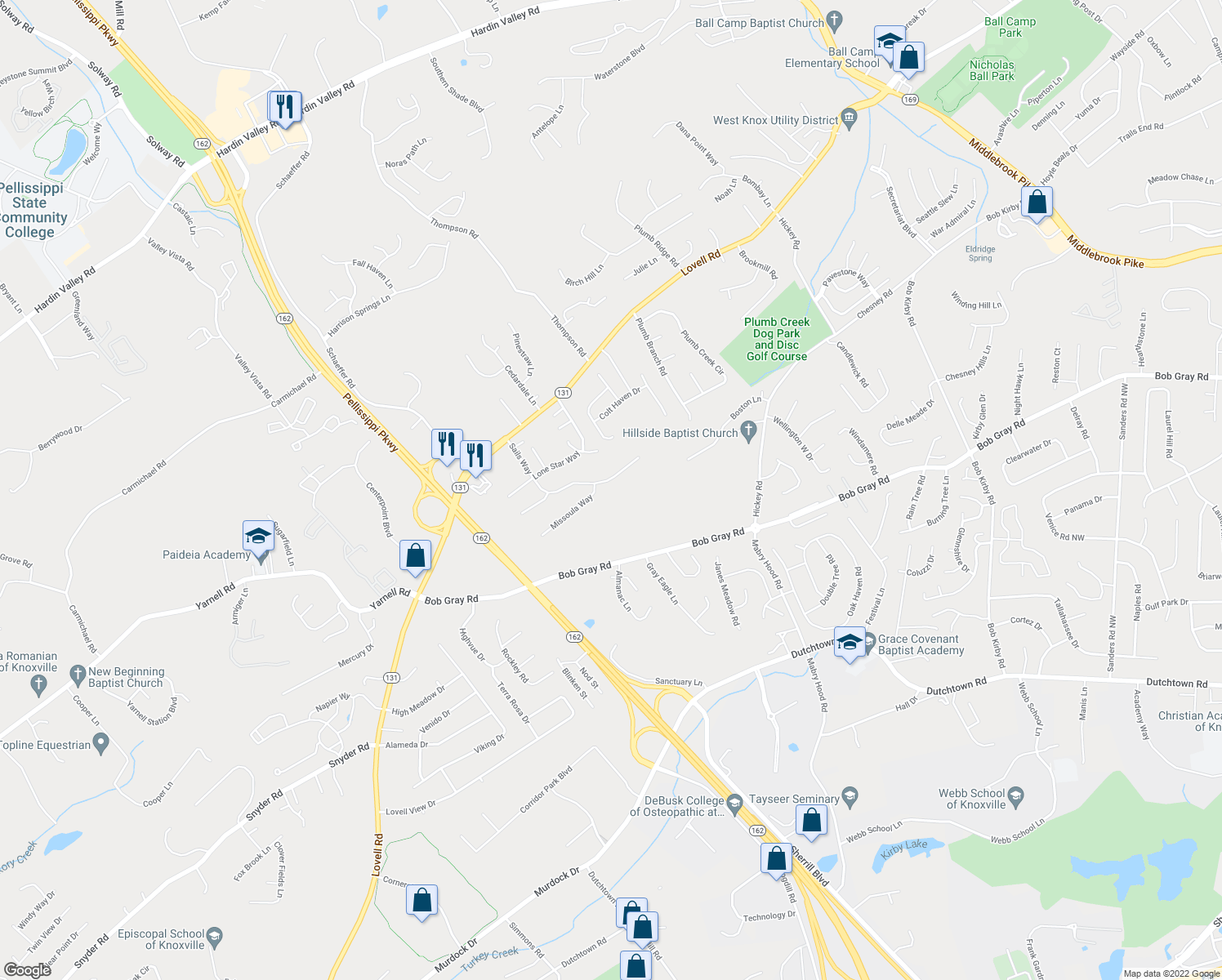 map of restaurants, bars, coffee shops, grocery stores, and more near 1576 Sails Way in Knoxville