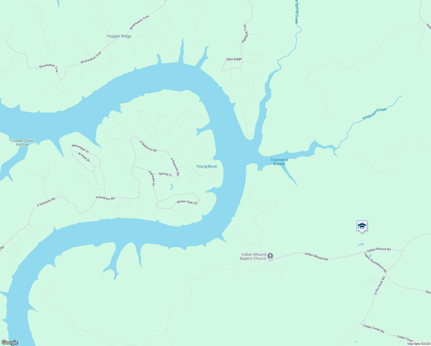 map of restaurants, bars, coffee shops, grocery stores, and more near 290 Spring Circle in Smithville