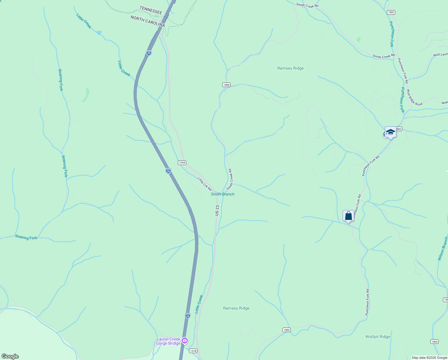 map of restaurants, bars, coffee shops, grocery stores, and more near 133 Smith Creek Road in Mars Hill
