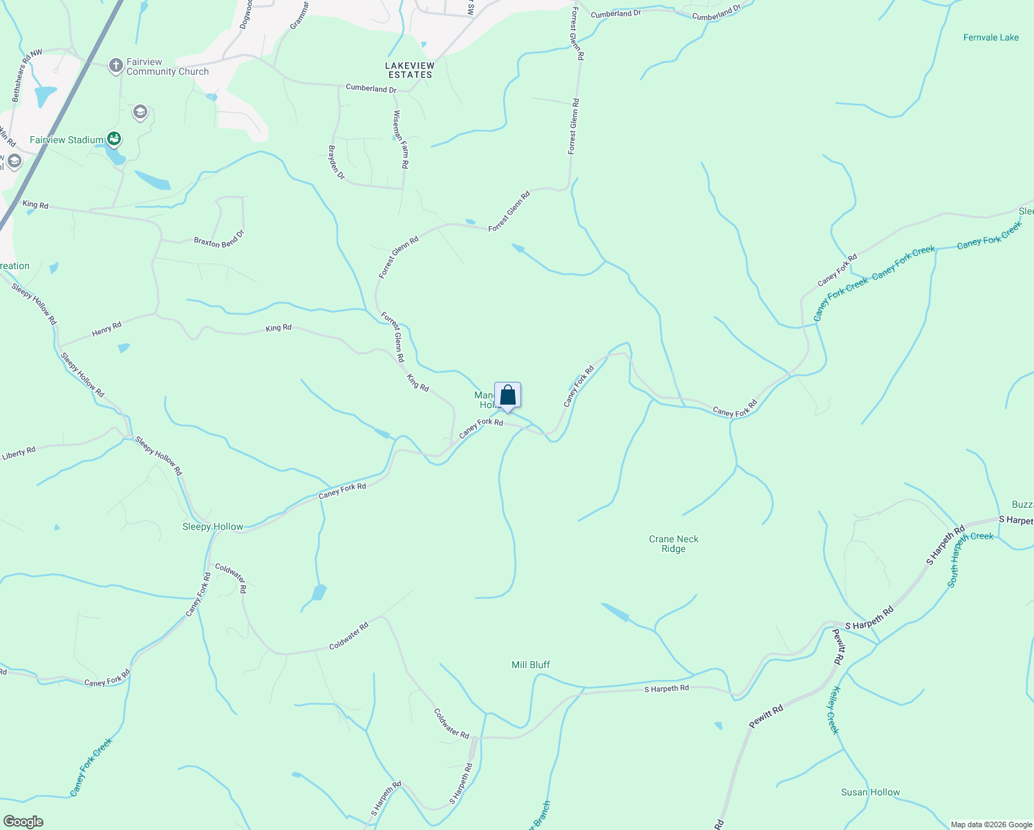 map of restaurants, bars, coffee shops, grocery stores, and more near 7580 Caney Fork Road in Fairview