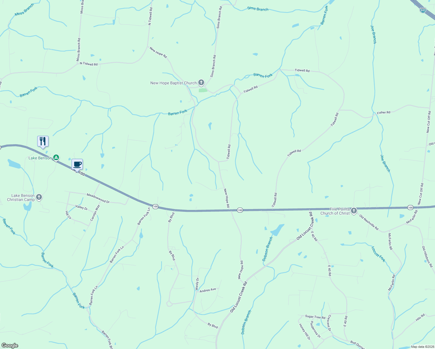 map of restaurants, bars, coffee shops, grocery stores, and more near 10209 New Hope Rd in Bon Aqua