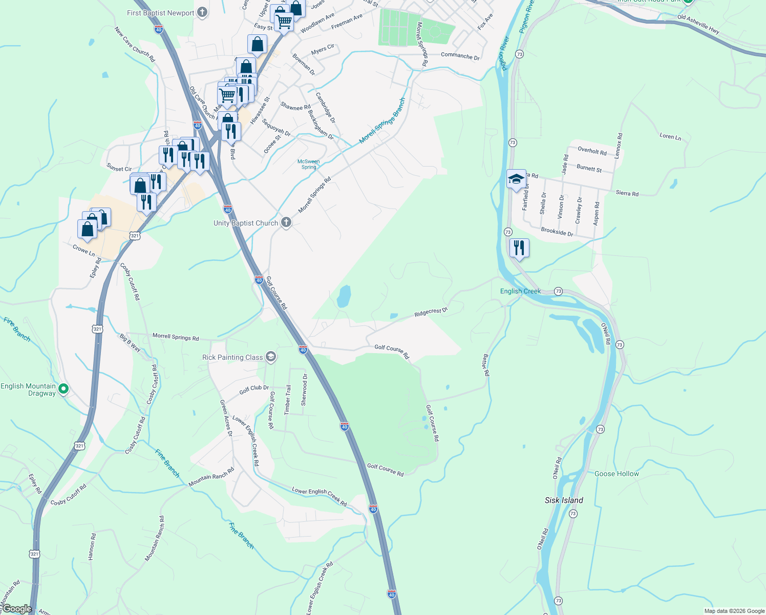 map of restaurants, bars, coffee shops, grocery stores, and more near 1110 Tucson Road in Newport