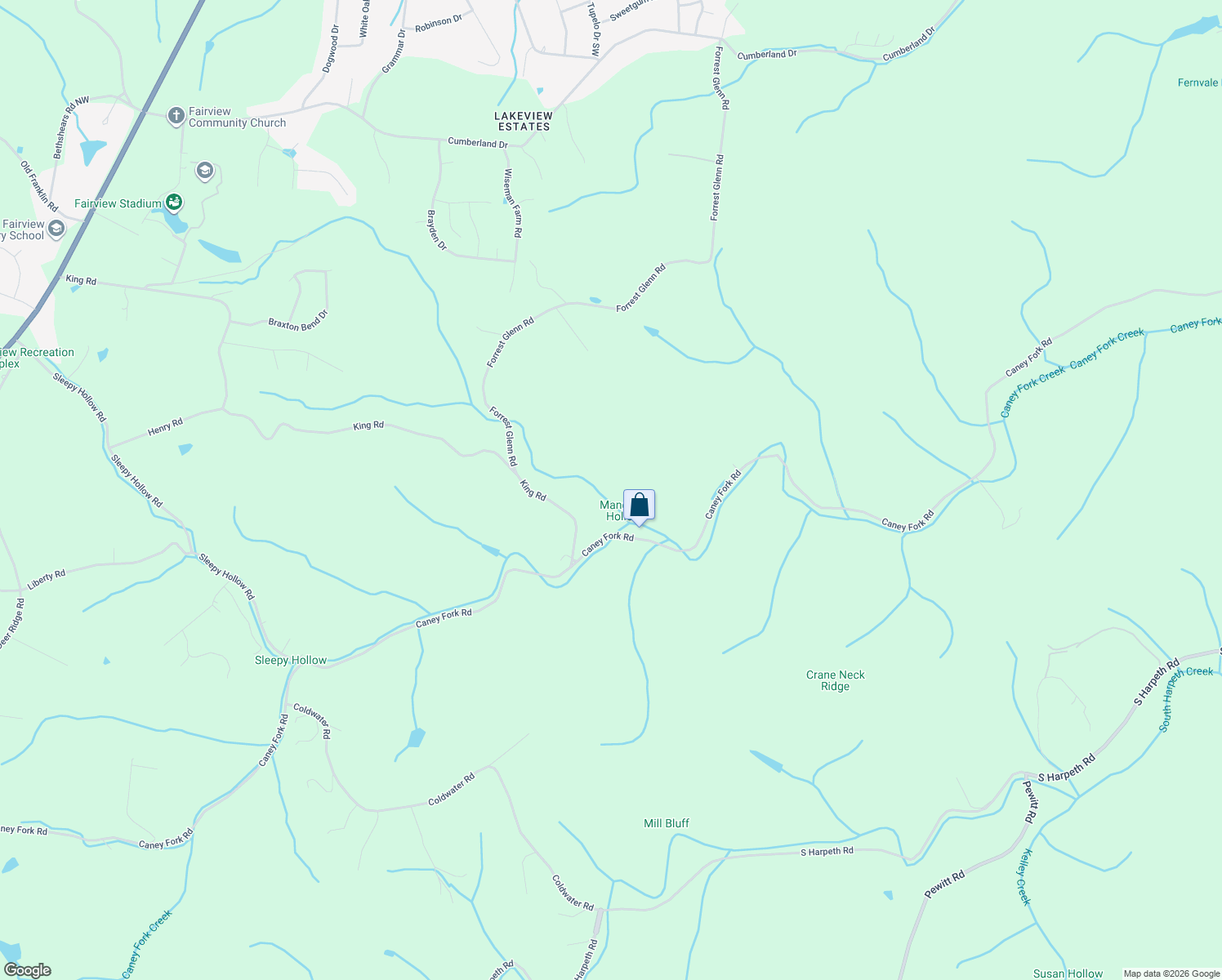 map of restaurants, bars, coffee shops, grocery stores, and more near 7584 Caney Fork Road in Fairview