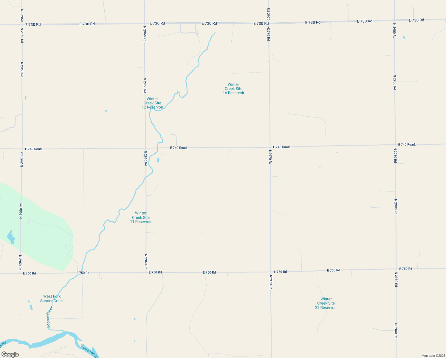 map of restaurants, bars, coffee shops, grocery stores, and more near 27610 East 740 Road in Crescent