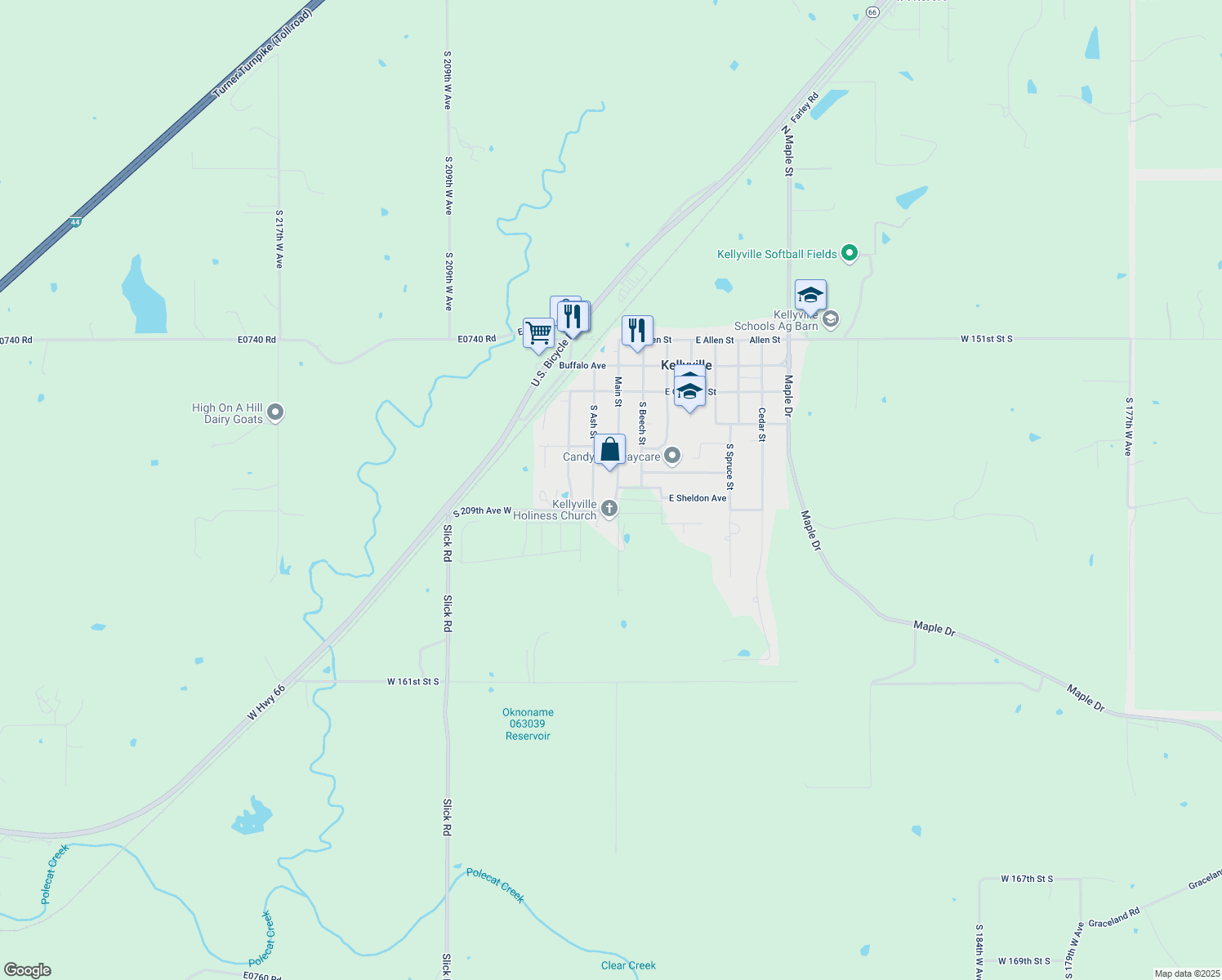 map of restaurants, bars, coffee shops, grocery stores, and more near 604 S Main St in Kellyville