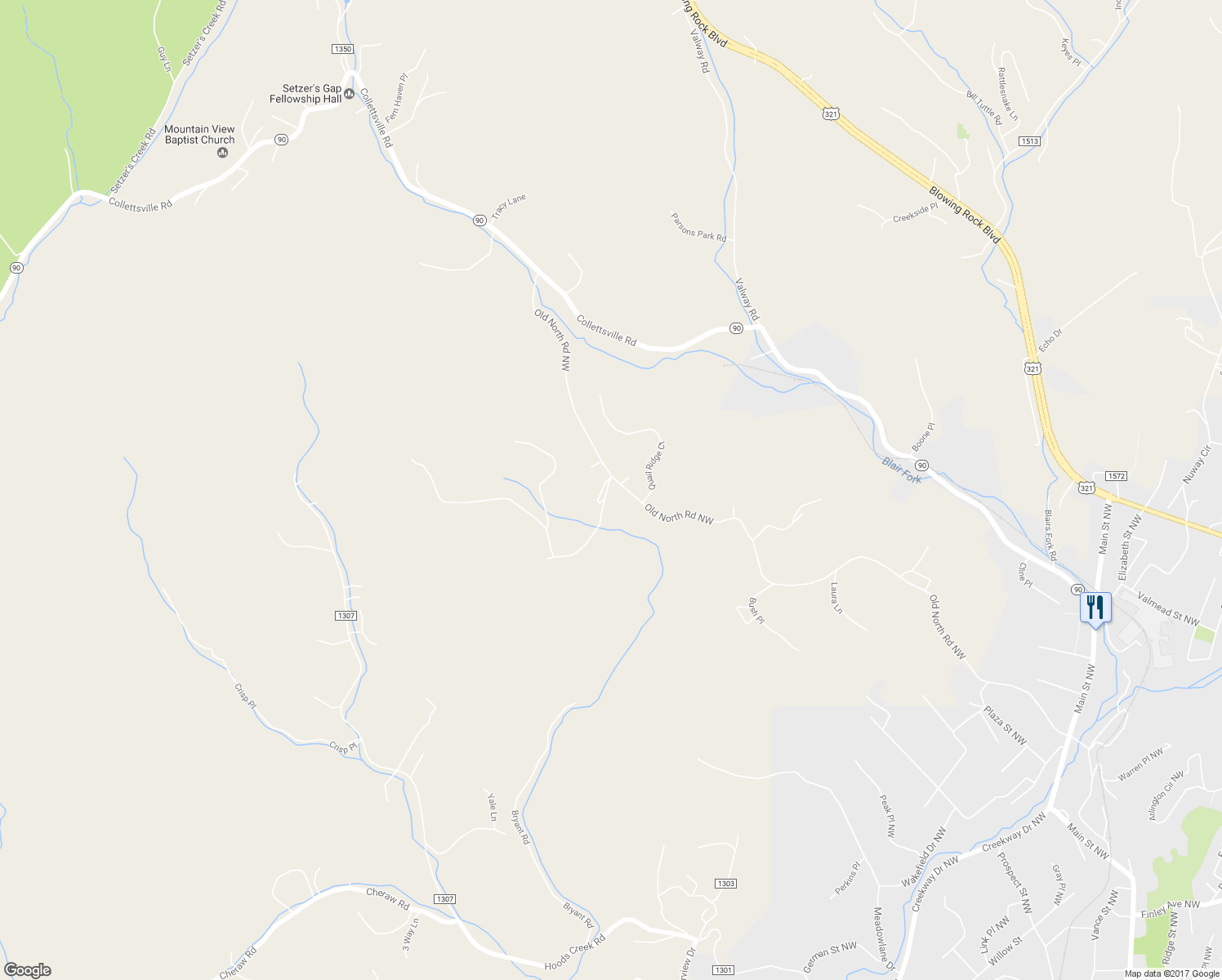 map of restaurants, bars, coffee shops, grocery stores, and more near 1711 Old North Road in Lenoir