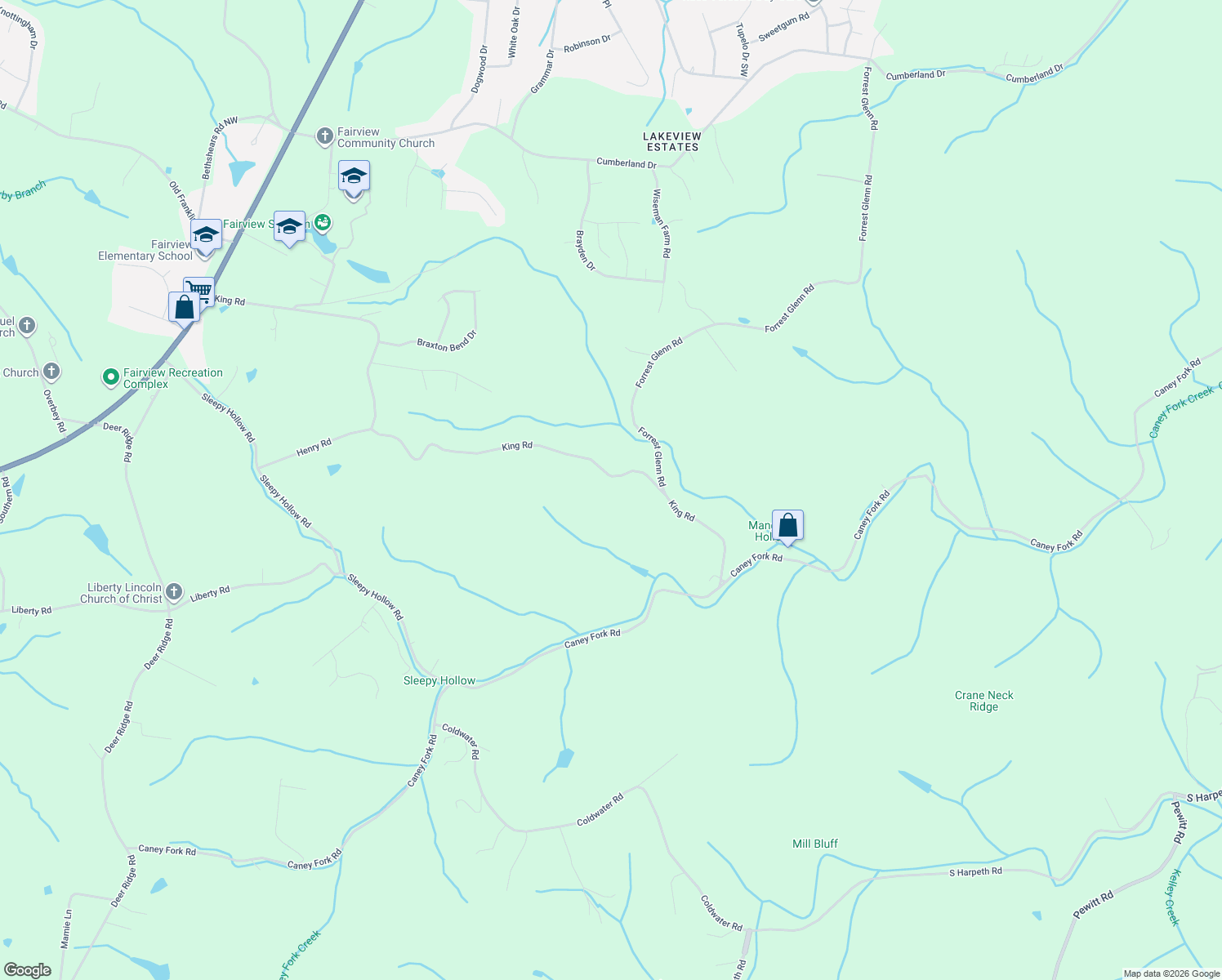 map of restaurants, bars, coffee shops, grocery stores, and more near 7578 King Road in Fairview