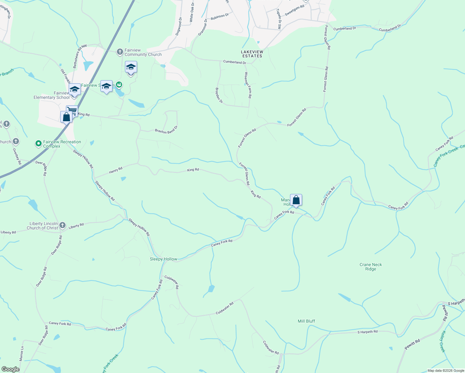 map of restaurants, bars, coffee shops, grocery stores, and more near 7578 King Road in Fairview
