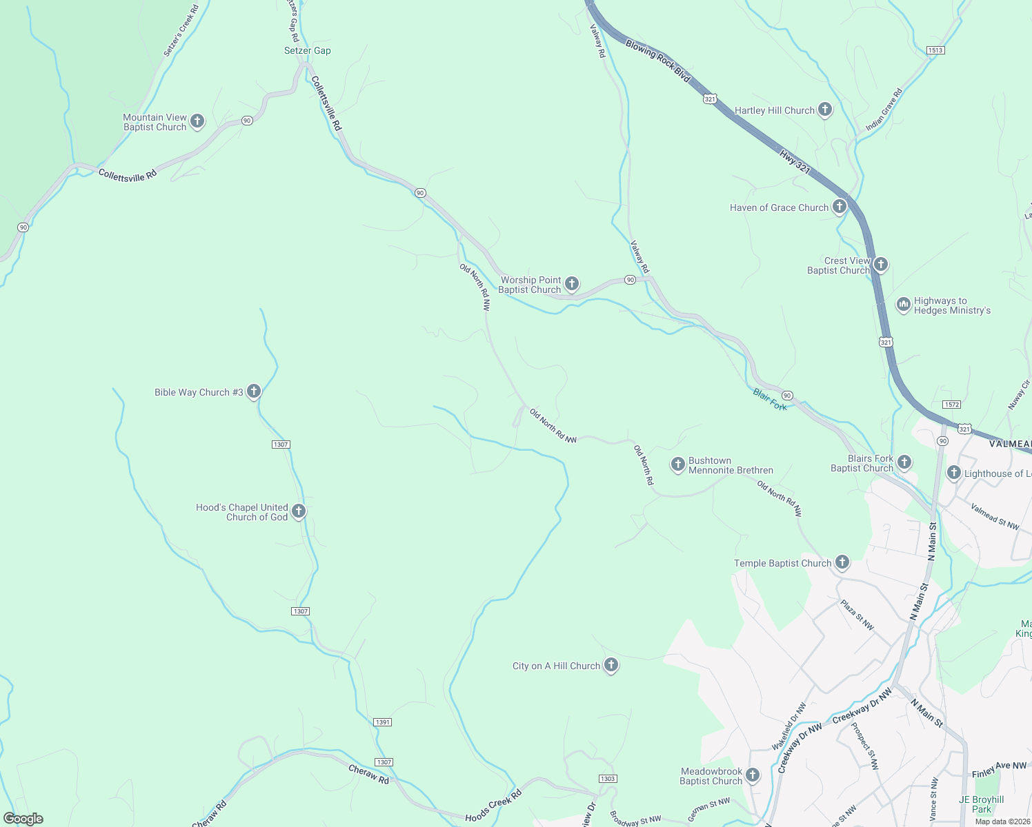 map of restaurants, bars, coffee shops, grocery stores, and more near 1711 Old North Road in Lenoir