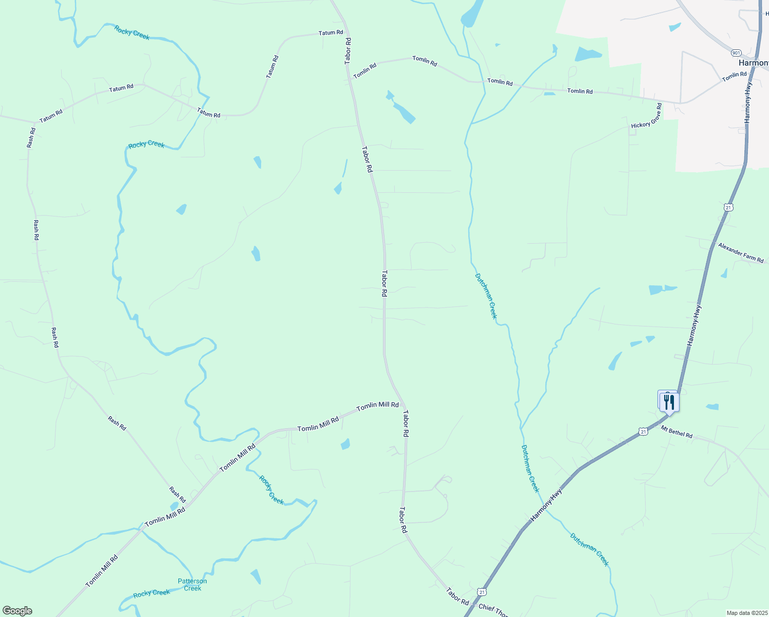 map of restaurants, bars, coffee shops, grocery stores, and more near 496 Tabor Road in Olin