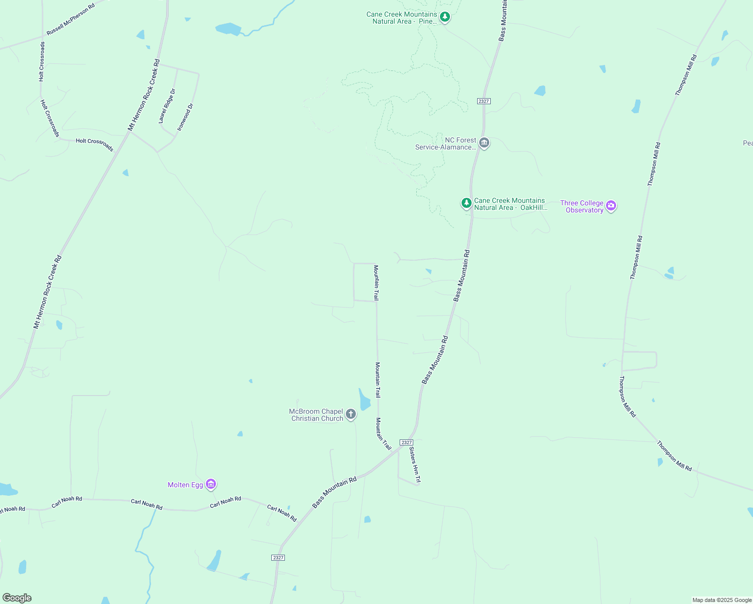 map of restaurants, bars, coffee shops, grocery stores, and more near 5898 Mountain Trail in Alamance