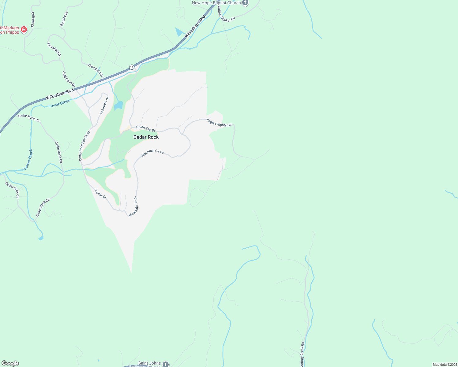 map of restaurants, bars, coffee shops, grocery stores, and more near 2223 Nighthawk Ridge Court in Lenoir