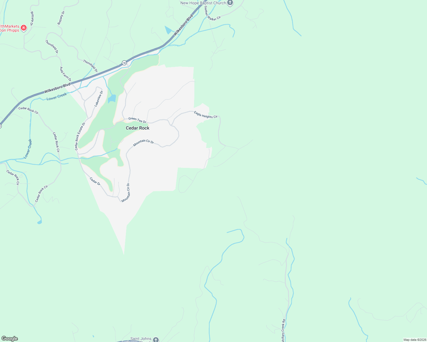 map of restaurants, bars, coffee shops, grocery stores, and more near 2223 Nighthawk Ridge Court in Lenoir